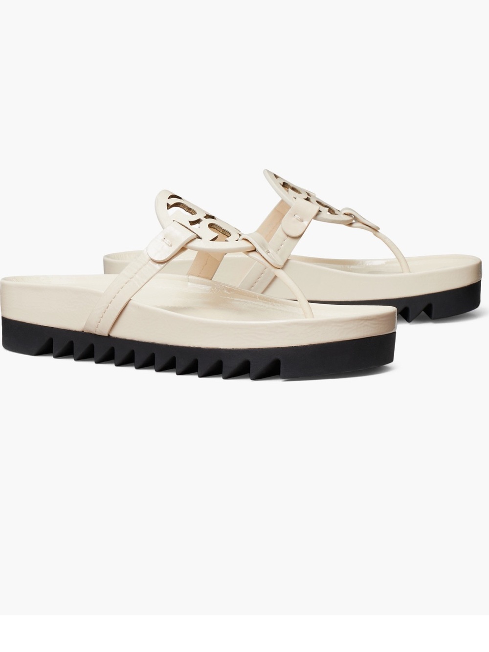 New in box Tory Burch Miller Cloud Lug Sandal leather new cream size 10